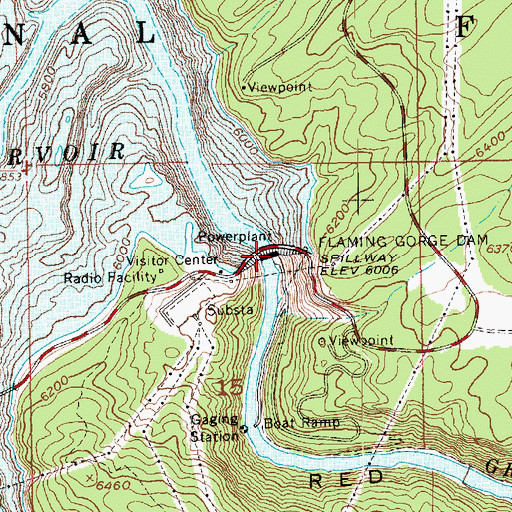 Topographic Map of Flaming Gorge Dam, UT