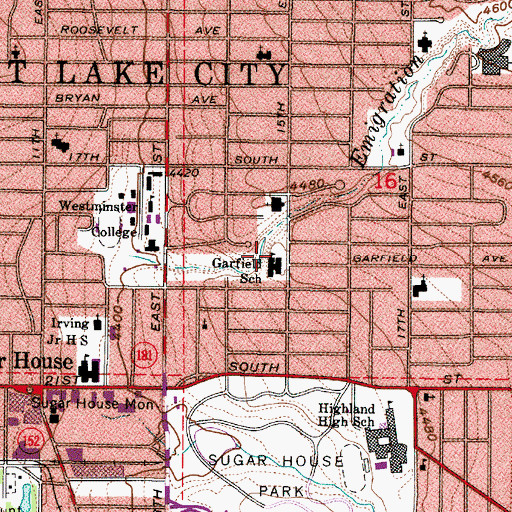 Topographic Map of Garfield School, UT