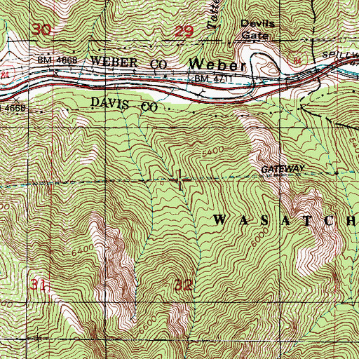 Topographic Map of Gateway Tunnel, UT