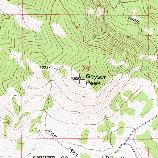 Topographic Map of Geyser Peak, UT