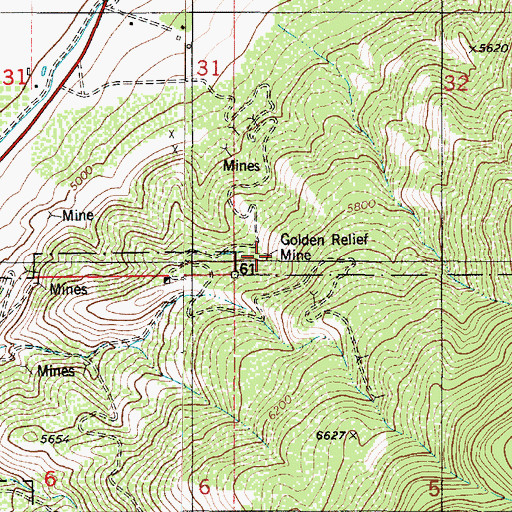 Topographic Map of Golden Relief Mine, UT