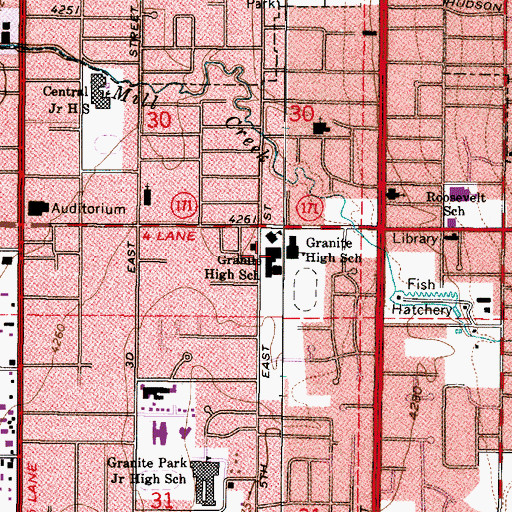 Topographic Map of Granite High School, UT