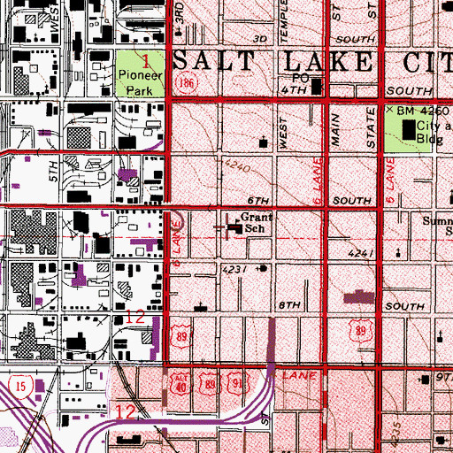 Topographic Map of Grant School, UT