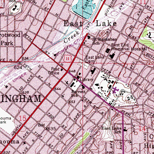 Topographic Map of East Lake Branch Birmingham Public Library, AL