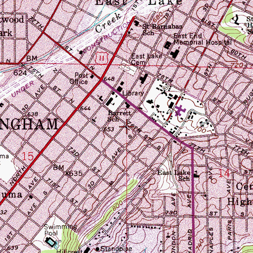Topographic Map of East Lake Church of Christ, AL