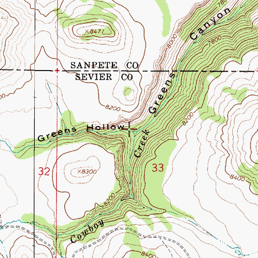 Topographic Map of Greens Hollow, UT