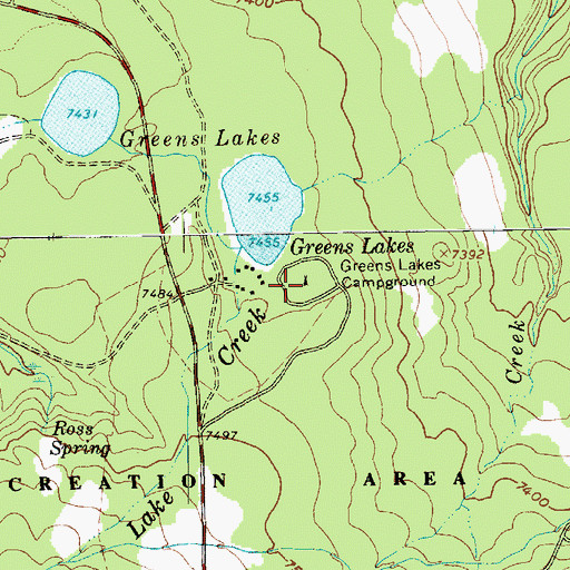 Topographic Map of Greens Lakes Campground, UT