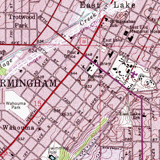 Topographic Map of East Lake Cumberland Presbyterian Church, AL