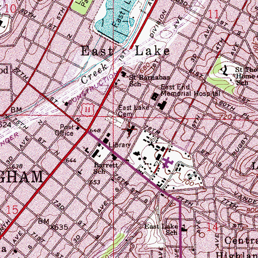 Topographic Map of East Lake United Methodist Church, AL