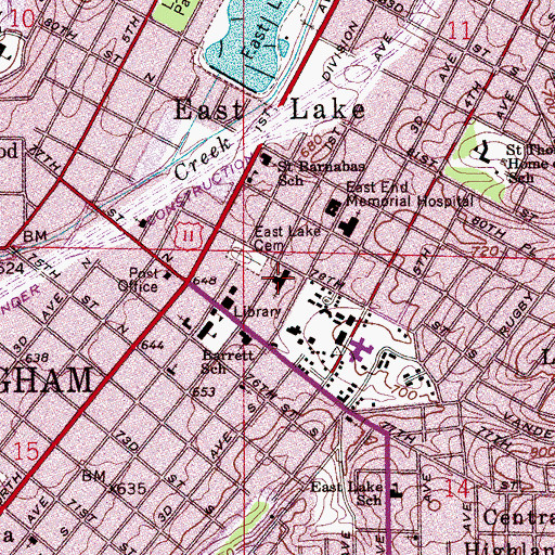 Topographic Map of East Lake United Methodist Church, AL