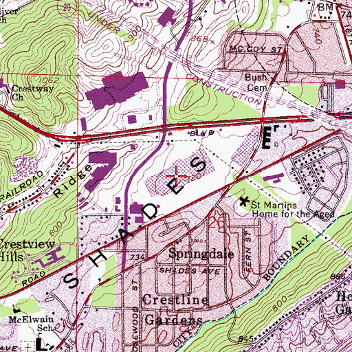 Topographic Map of Eastwood Mall Shopping Center (historical), AL