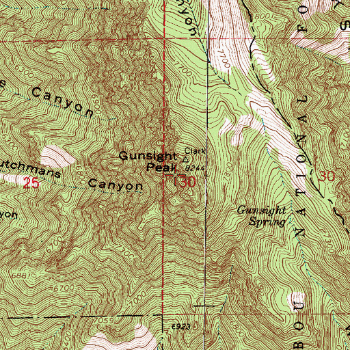 Topographic Map of Gunsight Peak, UT