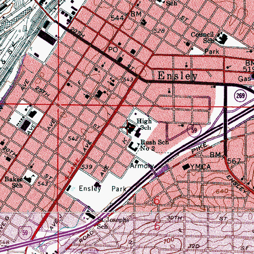 Topographic Map of Ensley High School (historical), AL