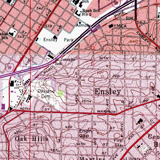Topographic Map of Ensley Oakland Church (historical), AL