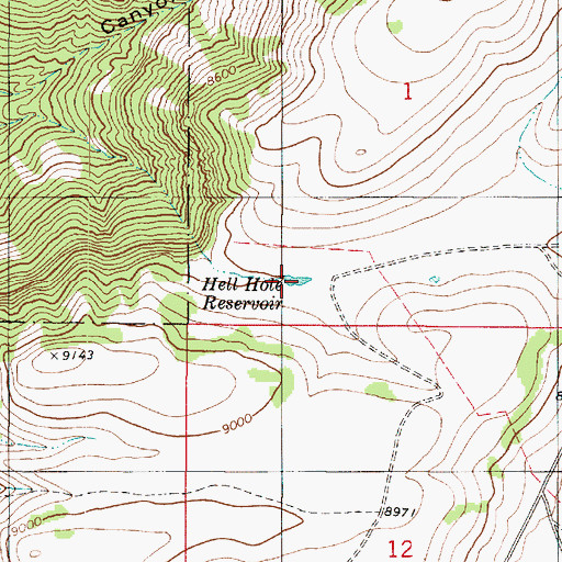 Topographic Map of Hell Hole Reservoir, UT