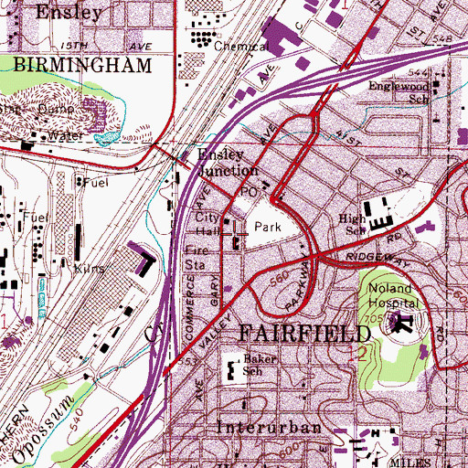 Topographic Map of Fairfield First Baptist Church (historical), AL