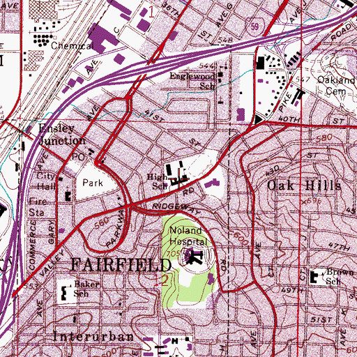 Topographic Map of Fairfield High School, AL