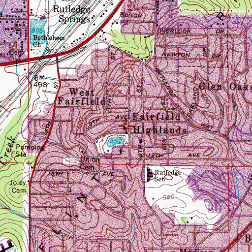 Topographic Map of Fairfield Highlands Baptist Church, AL
