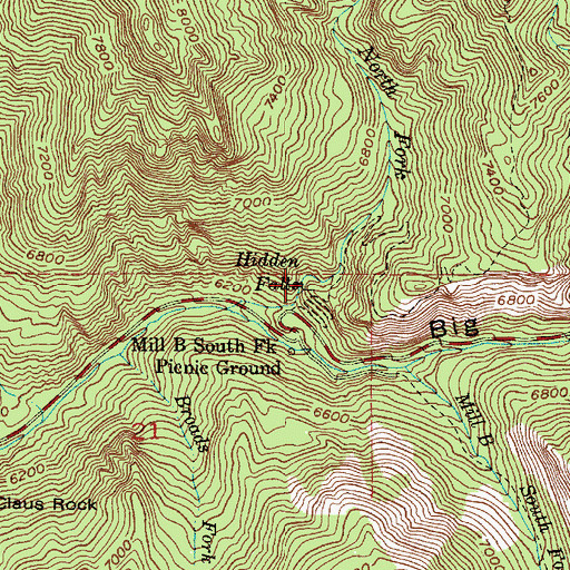 Topographic Map of Hidden Falls, UT