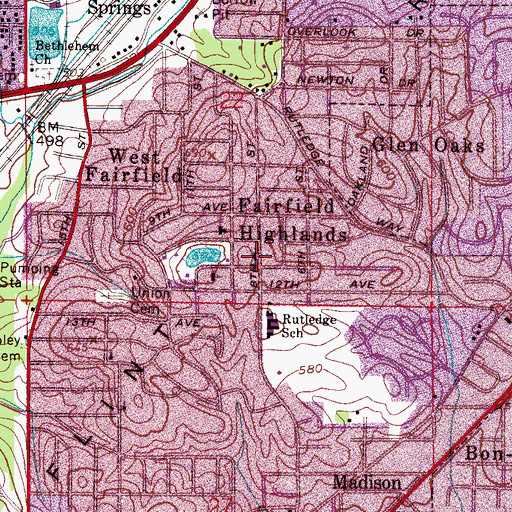 Topographic Map of Fairfield Highlands Church of Christ, AL