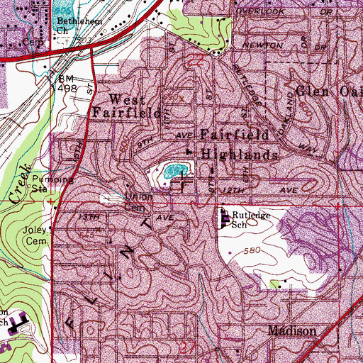 Topographic Map of Fairfield Highlands Presbyterian Church, AL