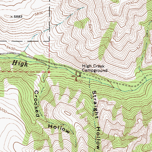 Topographic Map of High Creek Campground, UT