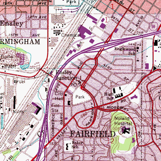 Topographic Map of Fairfield Presbyterian Church, AL