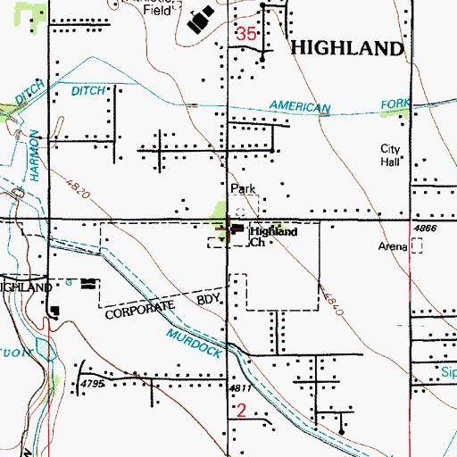 Topographic Map of Highland Church, UT