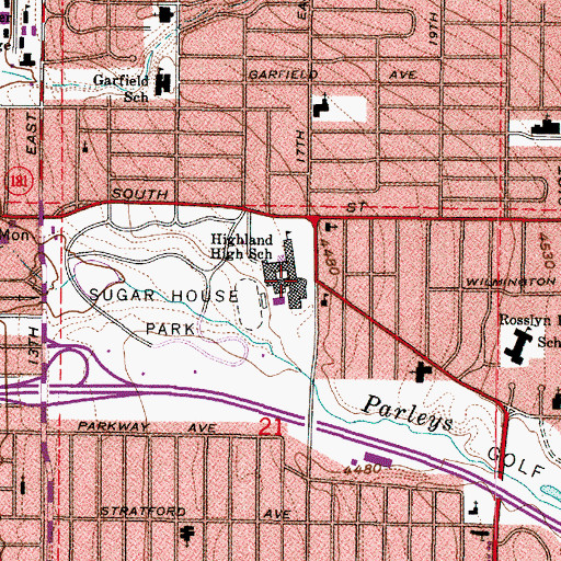 Topographic Map of Highland High School, UT