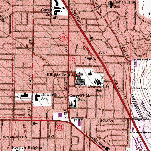 Topographic Map of Hillside Middle School, UT