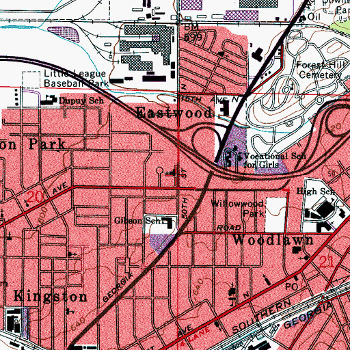 Topographic Map of Fiftieth Street Baptist Church, AL