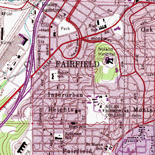 Topographic Map of Fiftyfourth Street Church of God, AL