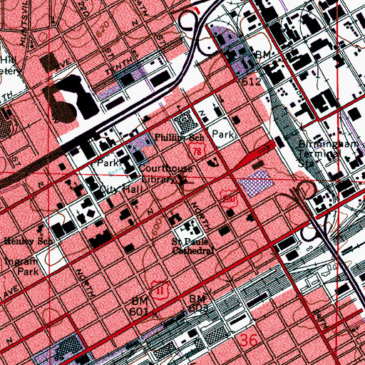 Topographic Map of First Baptist Church, AL