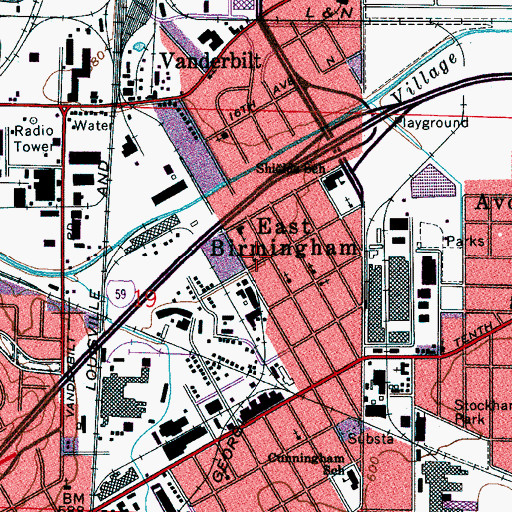 Topographic Map of First Baptist Church, AL