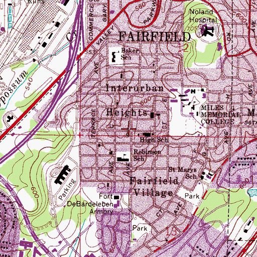 Topographic Map of First Baptist Church of Fairfield, AL
