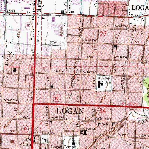 Topographic Map of Hyde Park Canal, UT