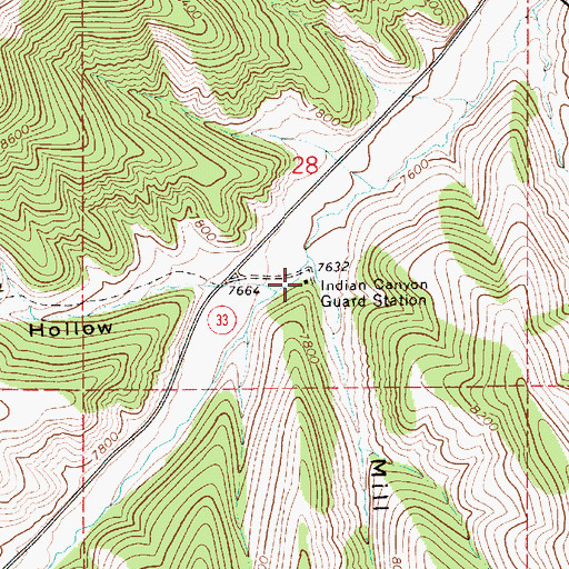 Topographic Map of Indian Canyon Guard Station, UT