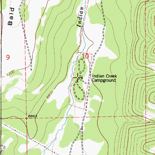 Topographic Map of Indian Creek Campground, UT