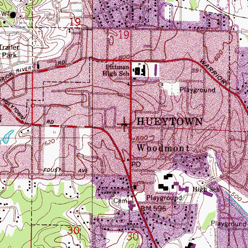 Topographic Map of First United Methodist Church of Hueytown, AL