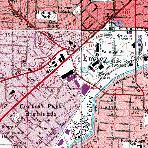 Topographic Map of Five Points West Shopping Center, AL