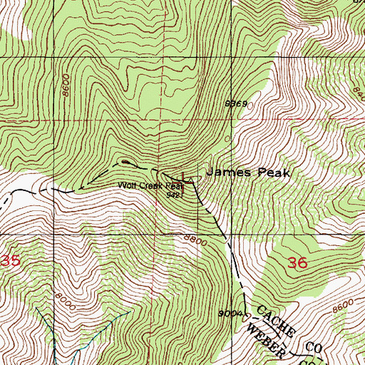 Topographic Map of James Peak, UT