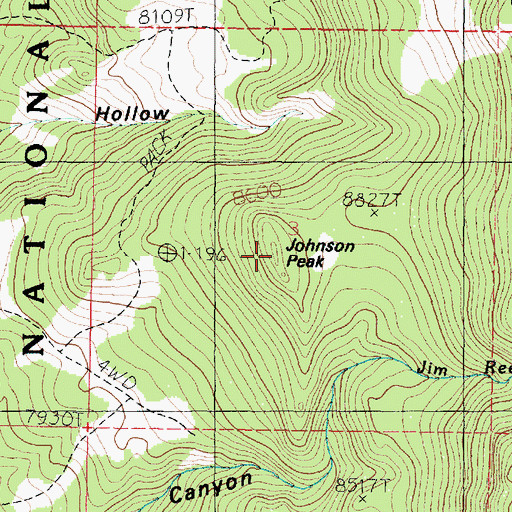 Topographic Map of Johnson Peak, UT