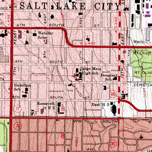 Topographic Map of Judge Memorial Catholic High School, UT