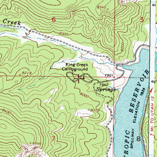 Topographic Map of King Creek Campground, UT
