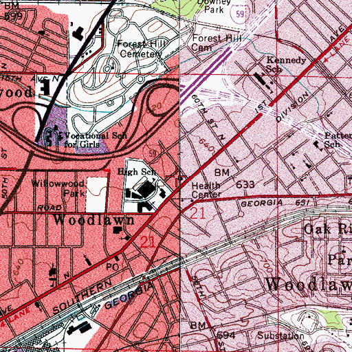 Topographic Map of Grace Episcopal Church, AL