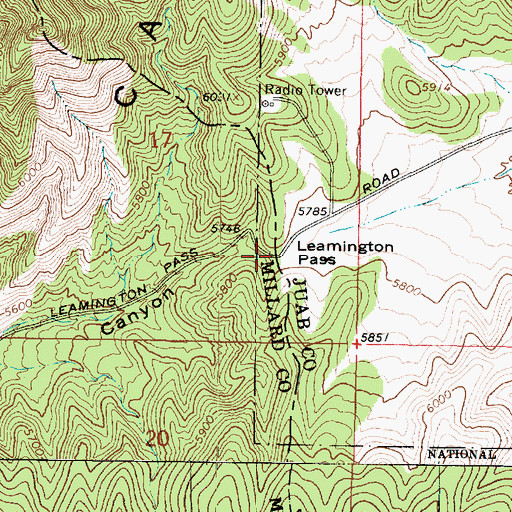 Topographic Map of Leamington Pass, UT