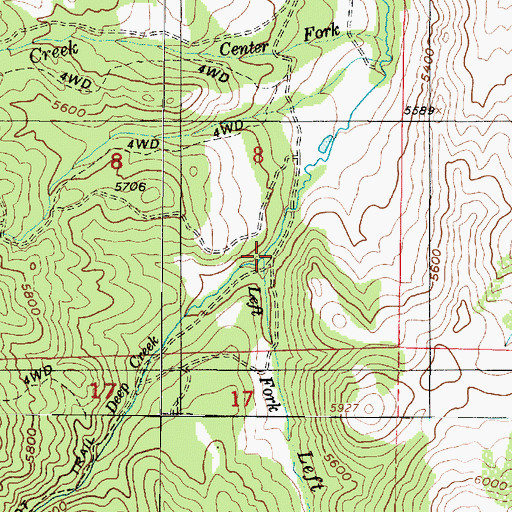 Topographic Map of Left Fork Deep Creek, UT