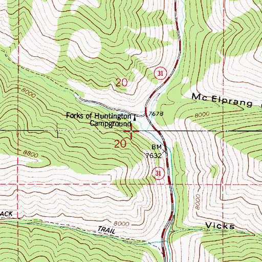 Topographic Map of Left Fork Huntington Creek, UT