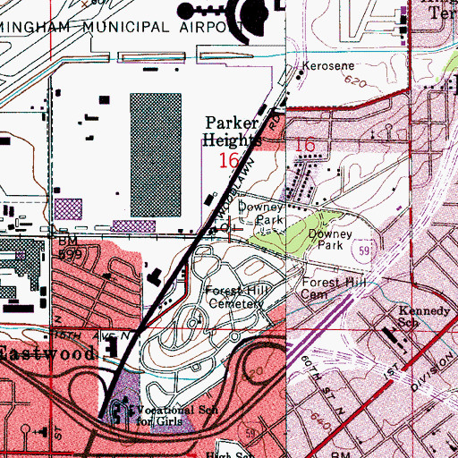 Topographic Map of Greenwood Cemetery, AL