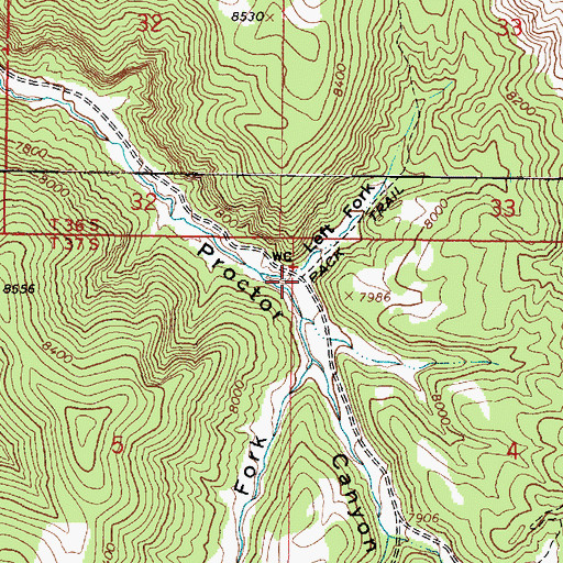 Topographic Map of Left Fork Proctor Canyon, UT
